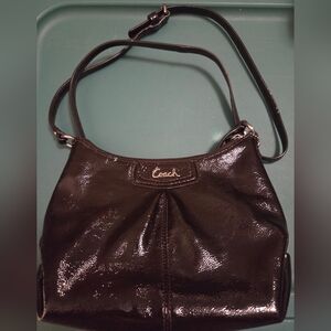 Coach Shiny Black Leather Shoulder Bag Small Size